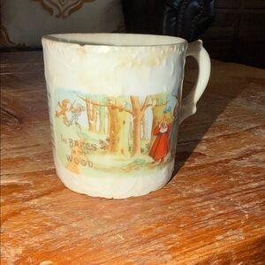 Vintage Storybook Ceramic Mug in Cream with Red Accent